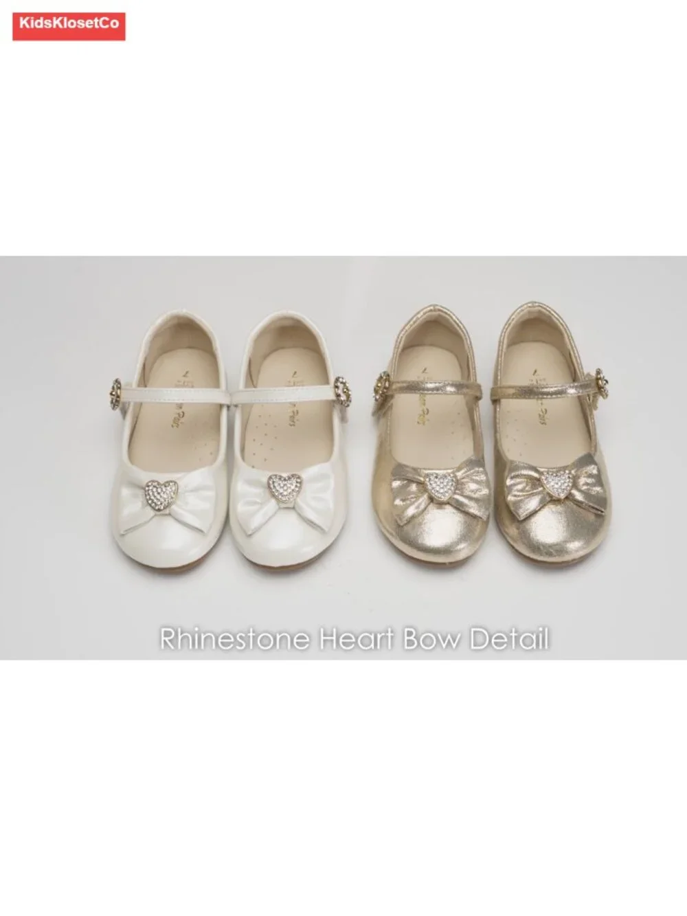 Girls Mary Jane Bow Ballet Flats with Rhinestone Front Bow Glitter Finish Hook